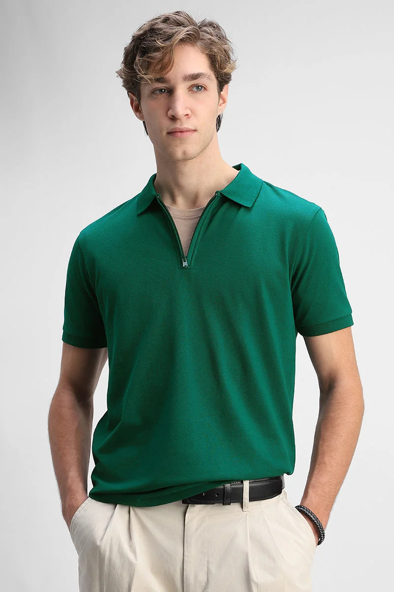 سنيتش Zipper Stretch Polo T-Shirt